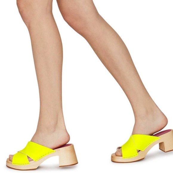 Swedish Hasbeens Shoes - Hasbeens Women's Size 9 Anette High Neon Yellow Cross Leather Sandal